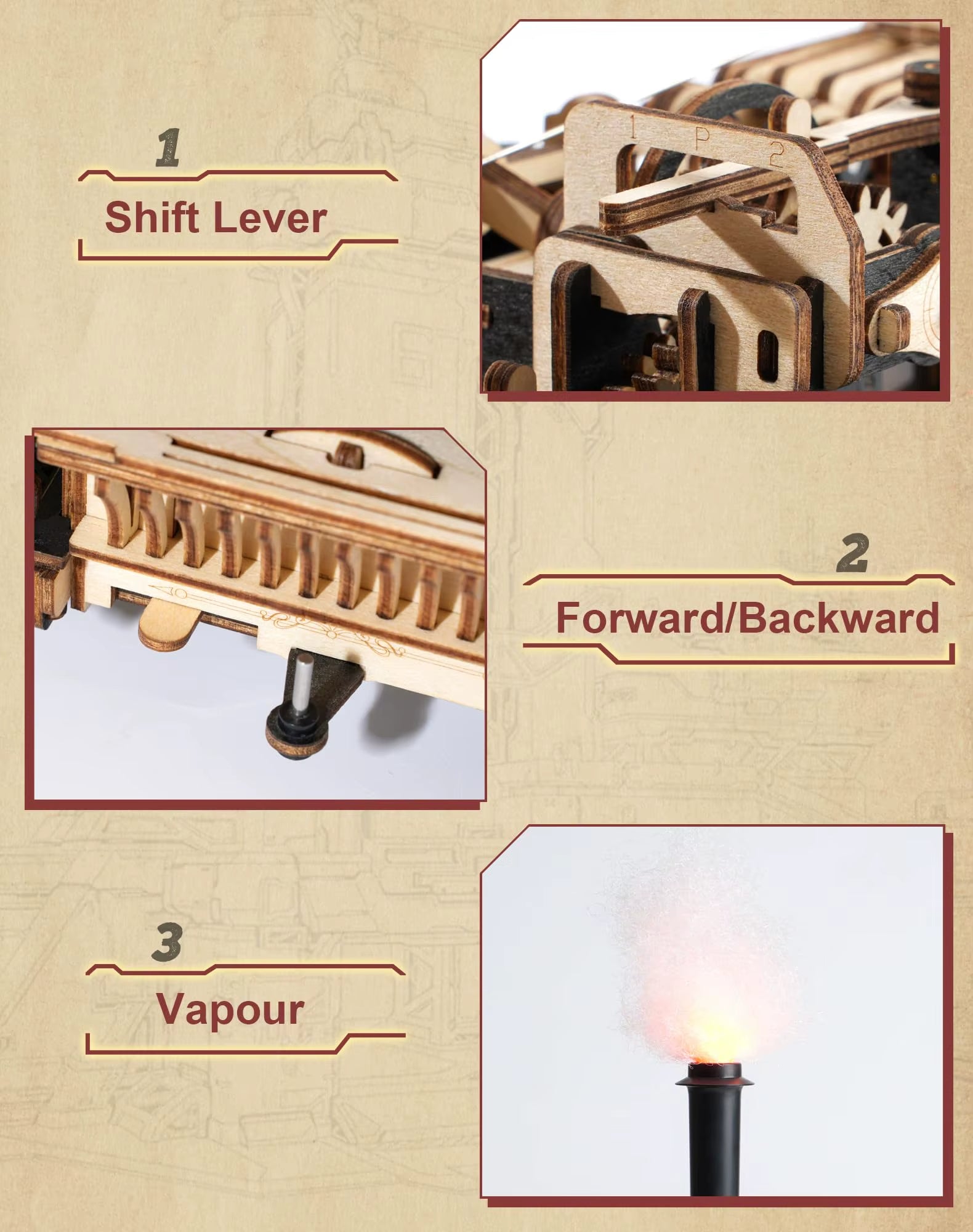 Robotime Rokr Gőzmotoros Traktor 3D Fa Puzzle